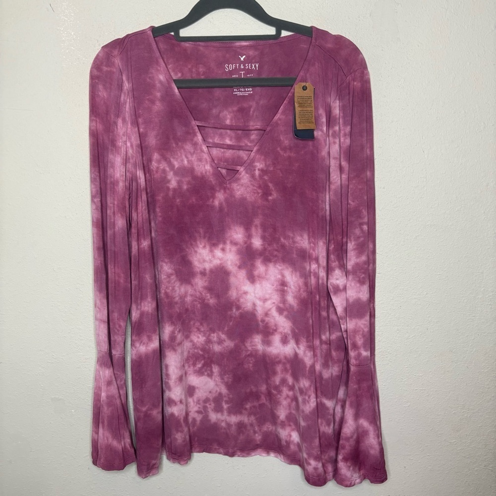 NWT American Eagle Soft & Sexy Women's Pink Tie-Dye Top XL